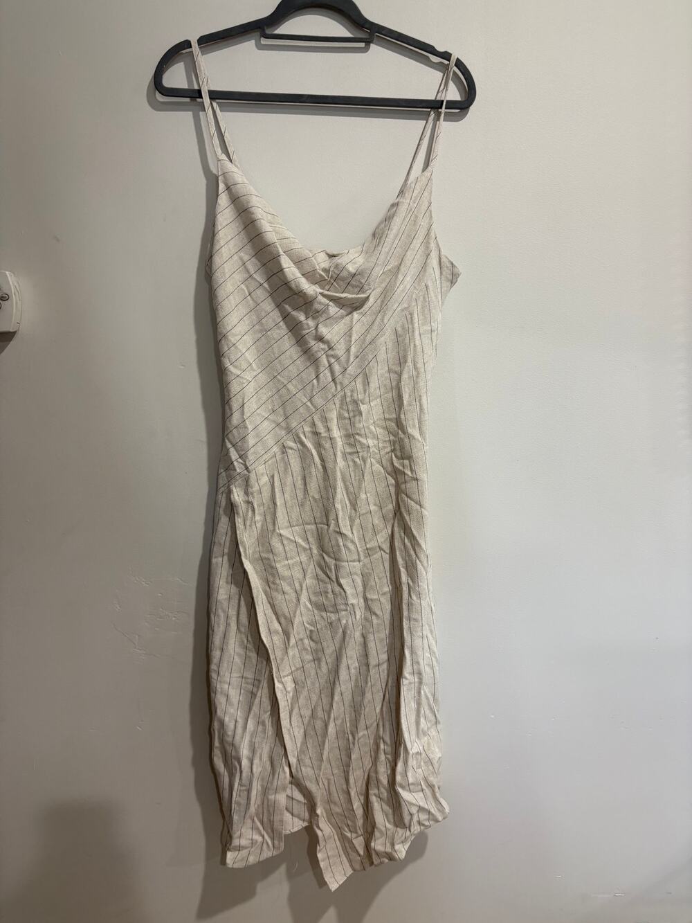 NWT Aakaa Striped Sleeveless Cowl Neck Wrap Slip Midi Dress Beige Women's Small